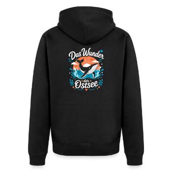 Wunder der Ostsee – Wal & Sonne - Unisex Premium Bio Zip Hoodie - Schwarz - Hinten - Nico (187cm)
