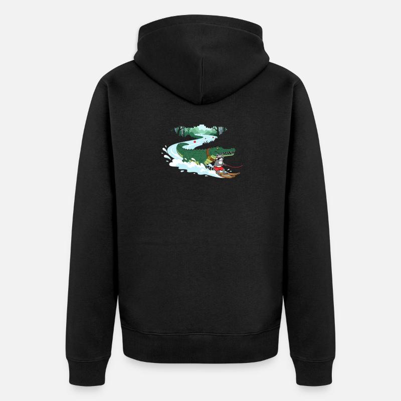 Crocodile Surfeur et Compagnon Chat - Veste à capuche bio Premium Unisexe - noir