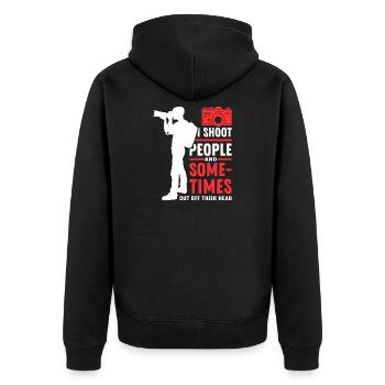 Fotoshooting Dark Humor T-Shirt - Unisex Premium Bio Zip Hoodie - Schwarz - Hinten - Nico (187cm)