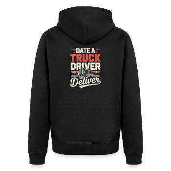 Date Truck Driver Wife Trucker Saying - Unisex Premium Organic Zip Hoodie - black - Back - Nico (187cm)