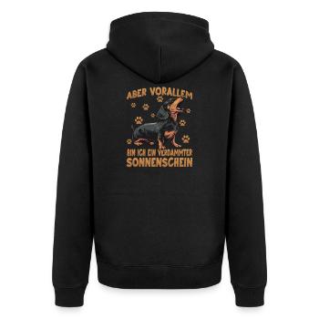 Dackel Dachshund Wursthund Hundehalter Outfit - Unisex Premium Bio Zip Hoodie - Schwarz - Hinten - Nico (187cm)
