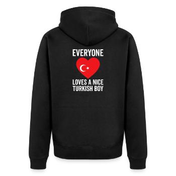 Jeder liebt einen türkischen Jungen - Unisex Premium Bio Zip Hoodie - Schwarz - Hinten - Nico (187cm)
