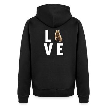 Murmeltiere Murmeltier - Unisex Premium Bio Zip Hoodie - Schwarz - Hinten - Nico (187cm)