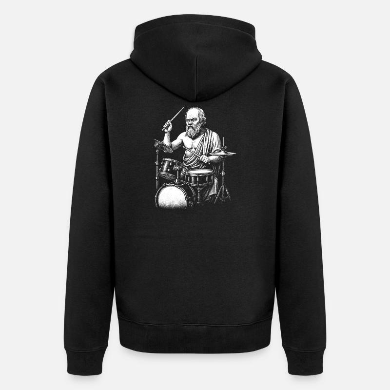 Ancient Greek Philosopher Socrates Drumming - Unisex Premium Organic Zip Hoodie - black