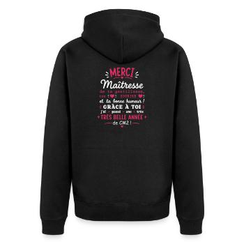 Merci Maîtresse CM2  - Veste à capuche bio Premium Unisexe - noir - Dos - Nico (187cm)