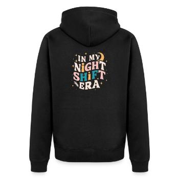 In meiner Nachtschicht-Ära - Unisex Premium Bio Zip Hoodie - Schwarz - Hinten - Nico (187cm)