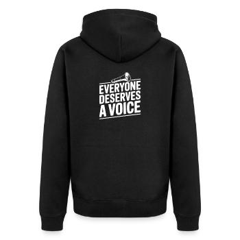 Jeder verdient eine Stimme - Unisex Premium Bio Zip Hoodie - Schwarz - Hinten - Nico (187cm)