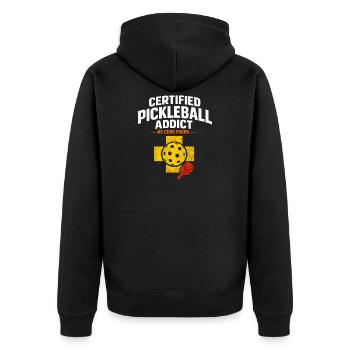 Pickleball Addict Badge - Unisex Premium Organic Zip Hoodie - black - Back - Nico (187cm)