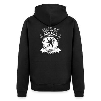 Et Le 8e Jour Dieu Crea Les Comtois Et Le Diabl... - Veste à capuche bio Premium Unisexe - noir - Dos - Nico (187cm)