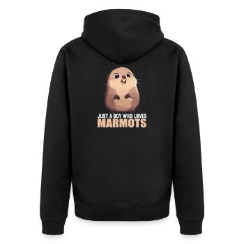 Murmeltiere Murmeltier - Unisex Premium Bio Zip Hoodie - Schwarz - Hinten - Nico (187cm)