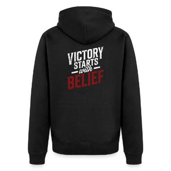 Victory Starts with Belief - Unisex Premium Organic Zip Hoodie - black - Back - Nico (187cm)