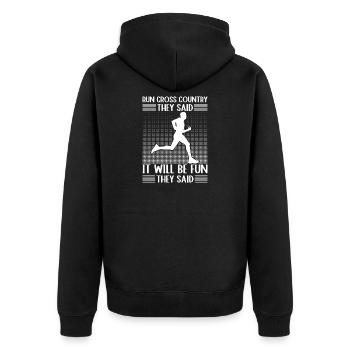 Run Country Runner and XC Coach - Unique Cross - Unisex Premium Organic Zip Hoodie - black - Back - Nico (187cm)
