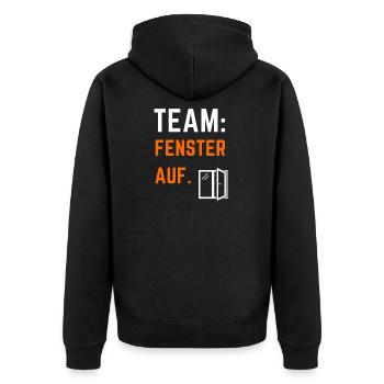 Fenster Auf Fraktion - Unisex Premium Bio Zip Hoodie - Schwarz - Hinten - Nico (187cm)