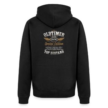 50. Geburtstag Geschenk Mann Oldtimer Juni 1976 - Unisex Premium Bio Zip Hoodie - Schwarz - Hinten - Nico (187cm)