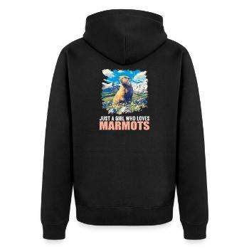 Murmeltiere Murmeltier - Unisex Premium Bio Zip Hoodie - Schwarz - Hinten - Nico (187cm)