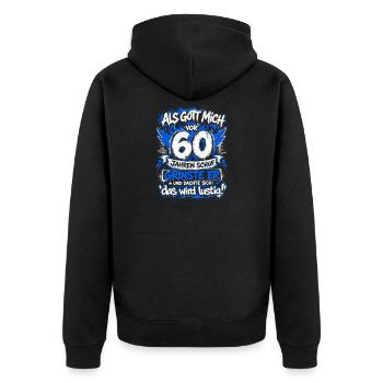 60er Geburtstags Graffiti Spruch - Unisex Premium Bio Zip Hoodie - Schwarz - Hinten - Nico (187cm)