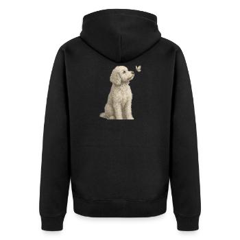 Pudel mit Schmetterling Hunde Motiv - Unisex Premium Bio Zip Hoodie - Schwarz - Hinten - Nico (187cm)
