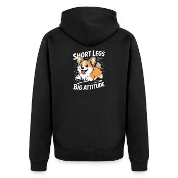 Corgi Short Legs Big Attitude Funny - Unisex Premium Organic Zip Hoodie - black - Back - Nico (187cm)