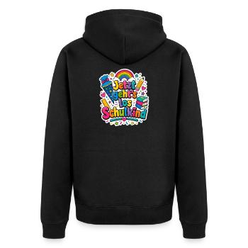 Schulkind 2026 Einschulung 2026 Schulanfang - Unisex Premium Bio Zip Hoodie - Schwarz - Hinten - Nico (187cm)
