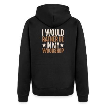 Ich wär lieber in meiner Werkstatt Geschenk - Unisex Premium Bio Zip Hoodie - Schwarz - Hinten - Nico (187cm)