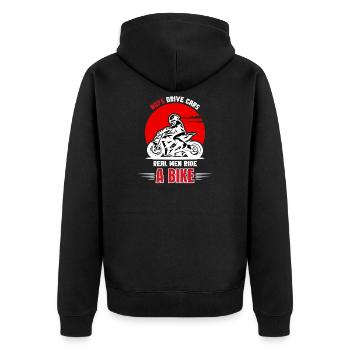 Echte Männer fahren Fahrrad - Unisex Premium Bio Zip Hoodie - Schwarz - Hinten - Nico (187cm)