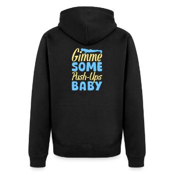 Fitness Fanatics Gimme Some Push-Ups Calisthenics - Unisex Premium Bio Zip Hoodie - Schwarz - Hinten - Nico (187cm)