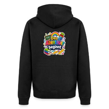 Schulkind 2026 Einschulung 2026 Schulanfang - Unisex Premium Bio Zip Hoodie - Schwarz - Hinten - Nico (187cm)