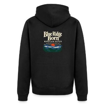 Blue Ridge Born Mountain Raised Appalachian Pride - Unisex Premium Bio Zip Hoodie - Schwarz - Hinten - Nico (187cm)