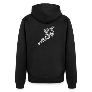 Rugbyspieler Zeichnung - Unisex Premium Bio Zip Hoodie - Schwarz - Hinten - Nico (187cm)