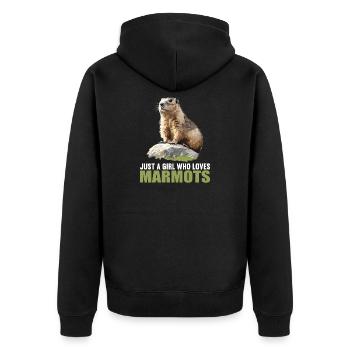 Murmeltiere Murmeltier - Unisex Premium Bio Zip Hoodie - Schwarz - Hinten - Nico (187cm)