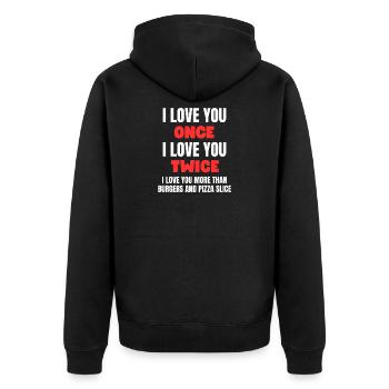 Mehr als Burger lieben - Unisex Premium Bio Zip Hoodie - Schwarz - Hinten - Nico (187cm)