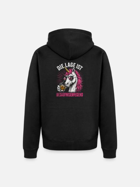 Pinkes Einhorn mit Drink - Unisex Premium Bio Zip Hoodie - Schwarz