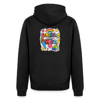 Schulkind 2026 Einschulung 2026 Schulanfang - Unisex Premium Bio Zip Hoodie - Schwarz - Hinten - Nico (187cm)