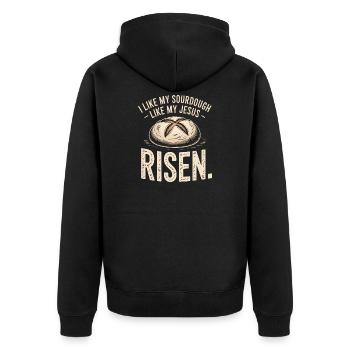 Sauerteig aufgegangener Jesus Tee - Unisex Premium Bio Zip Hoodie - Schwarz - Hinten - Nico (187cm)