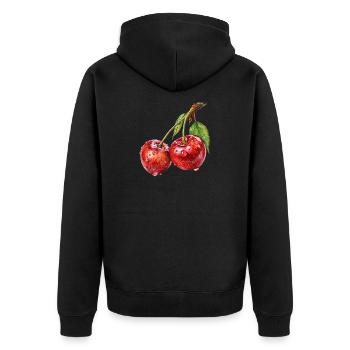 cherry - Unisex Premium Organic Zip Hoodie - black - Back - Nico (187cm)