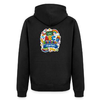 Schulkind 2026 Einschulung 2026 Schulanfang - Unisex Premium Bio Zip Hoodie - Schwarz - Hinten - Nico (187cm)
