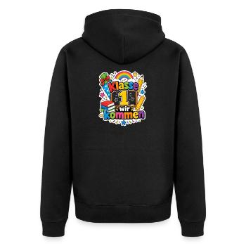 Schulkind 2026 Einschulung 2026 Schulanfang - Unisex Premium Bio Zip Hoodie - Schwarz - Hinten - Nico (187cm)