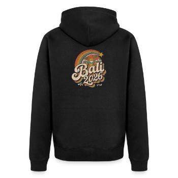 Bali 2026 Plage rétro au coucher de soleil - Veste à capuche bio Premium Unisexe - noir - Dos - Nico (187cm)