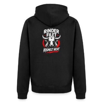 Rinderfilet Krümelt Nicht - Unisex Premium Bio Zip Hoodie - Schwarz - Hinten - Nico (187cm)