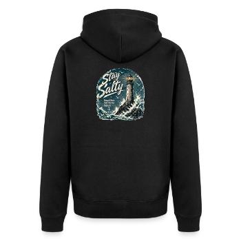  Stay Salty Rough Seas Build Better Sailors - Unisex Premium Bio Zip Hoodie - Schwarz - Hinten - Nico (187cm)