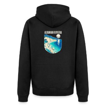 Albanian Riviera Travel Poster for Beach Vacation  - Unisex Premium Bio Zip Hoodie - Schwarz - Hinten - Nico (187cm)
