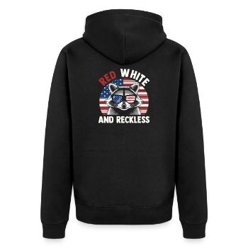 Patriotic Raccoon American Flag Trash Panda - Unisex Premium Organic Zip Hoodie - black - Back - Nico (187cm)