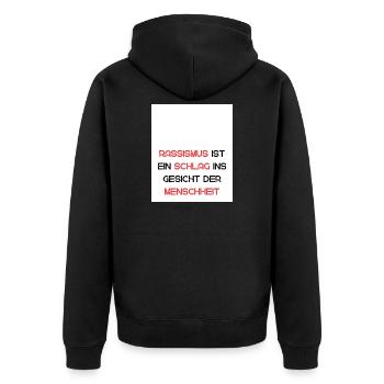 Gegen Rassismus: Ein Schlag ins Gesicht - Unisex Premium Bio Zip Hoodie - Schwarz - Hinten - Nico (187cm)