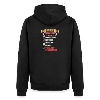 Handballspieler Checkliste - Unisex Premium Bio Zip Hoodie - Schwarz - Hinten - Nico (187cm)