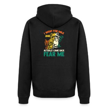 Funny Raccoon Dad Came Back With Milk Trash Panda - Unisex Premium Bio Zip Hoodie - Schwarz - Hinten - Nico (187cm)