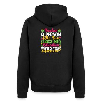 Maître de maternelle Quel est ton superpouvoir Maternelle - Veste à capuche bio Premium Unisexe - noir - Dos - Nico (187cm)