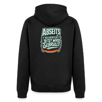 Abseits erklär ich später, jetzt wird gebrüllt - Unisex Premium Bio Zip Hoodie - Schwarz - Hinten - Nico (187cm)