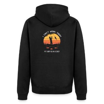 Sunset Cast Fishing Break Tee - Unisex Premium Organic Zip Hoodie - black - Back - Nico (187cm)