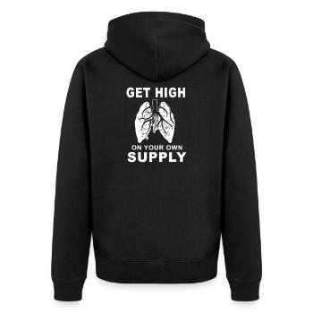 Bold Hands Slogan Rebellion - Unisex Premium Bio Zip Hoodie - Schwarz - Hinten - Nico (187cm)