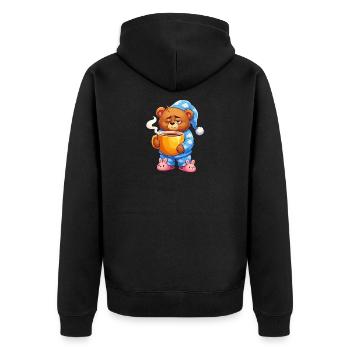 Sleeping bear in pajamas with coffee - Unisex Premium Organic Zip Hoodie - black - Back - Nico (187cm)